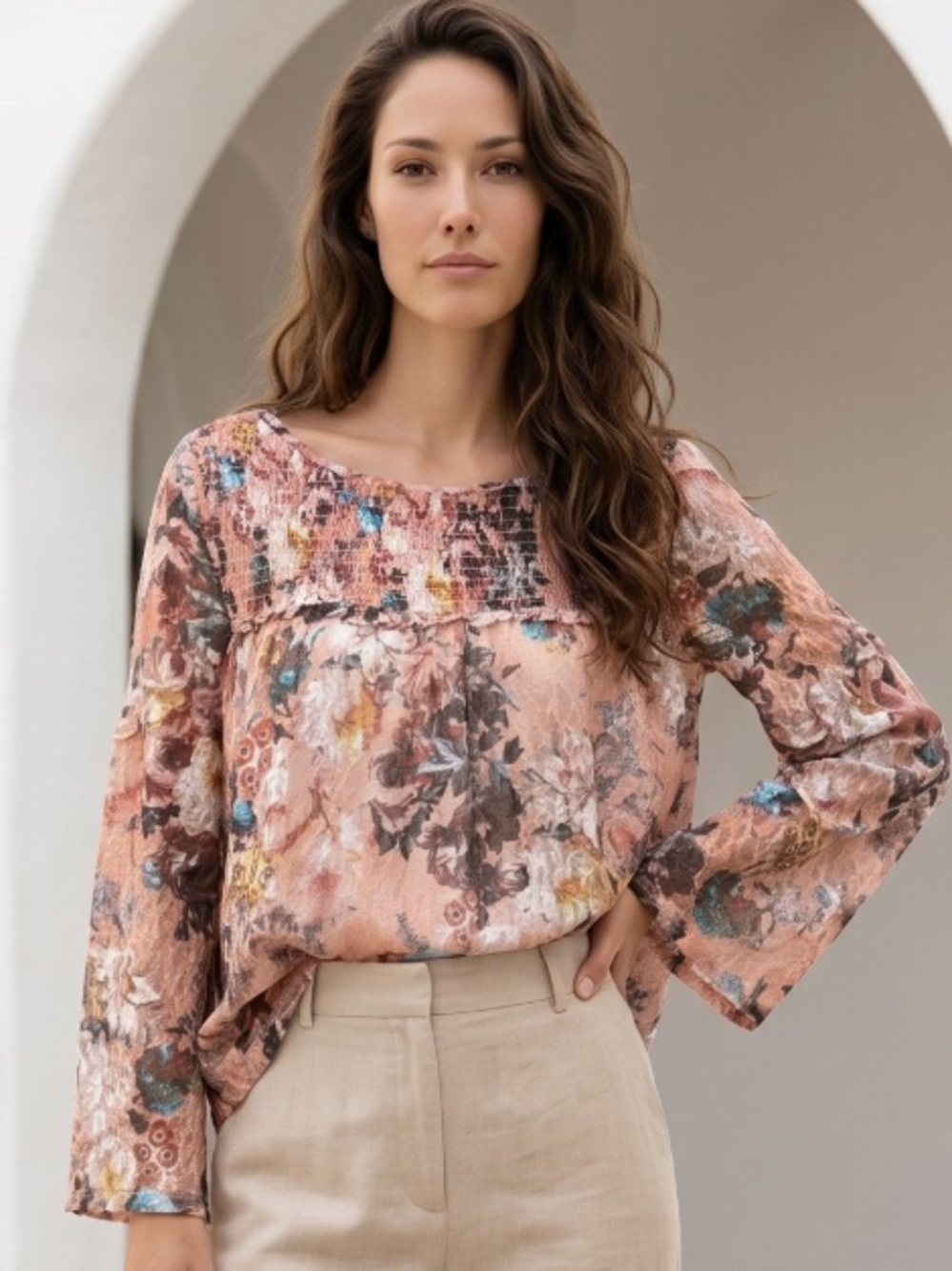 AKEMI KIN Anthropologie Blouse Top Floral Lace Pink Sheer Peasant Small